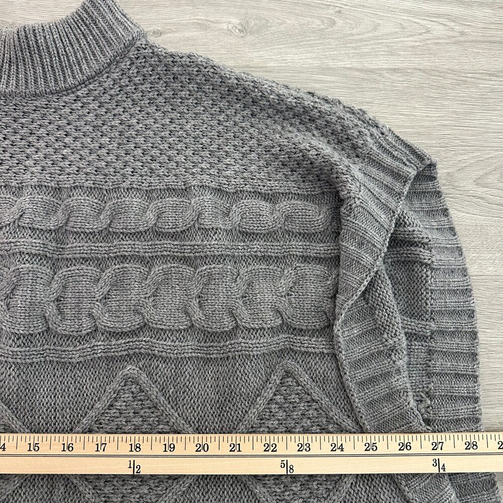 Chico's Gray Cable Knit Poncho Sweater OS Acrylic Mock Neck Textured Pullover - Picture 13 of 14